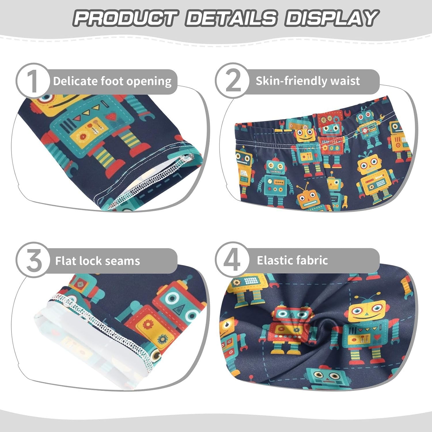 GAIREG Full-Length Girls Leggings Retro Robots Navy