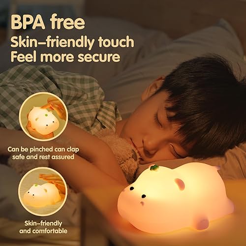 Miniatura 9 de VTIGER Luz nocturna de cerdo rosa para niños, lámpara LED recargable táctil, linda lámpara de cerdo, silicona de grado alimenticio, 3 modos de luz