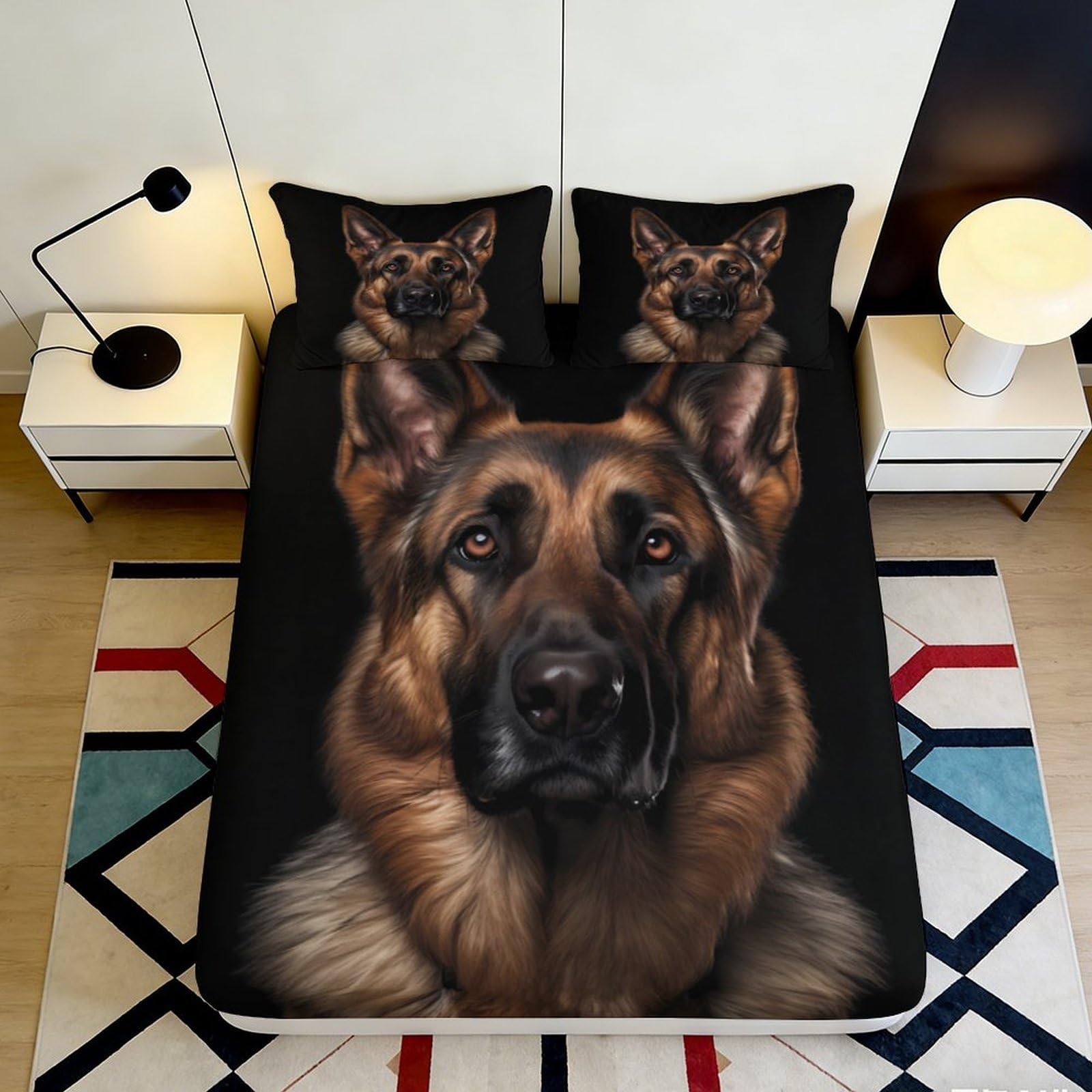 3D Printed German Shepherd Fitted Sheet Microfiber Anti-Slip Bed Cover for Bedroom Dorm Mattress Protection Decor 90x200x25cm