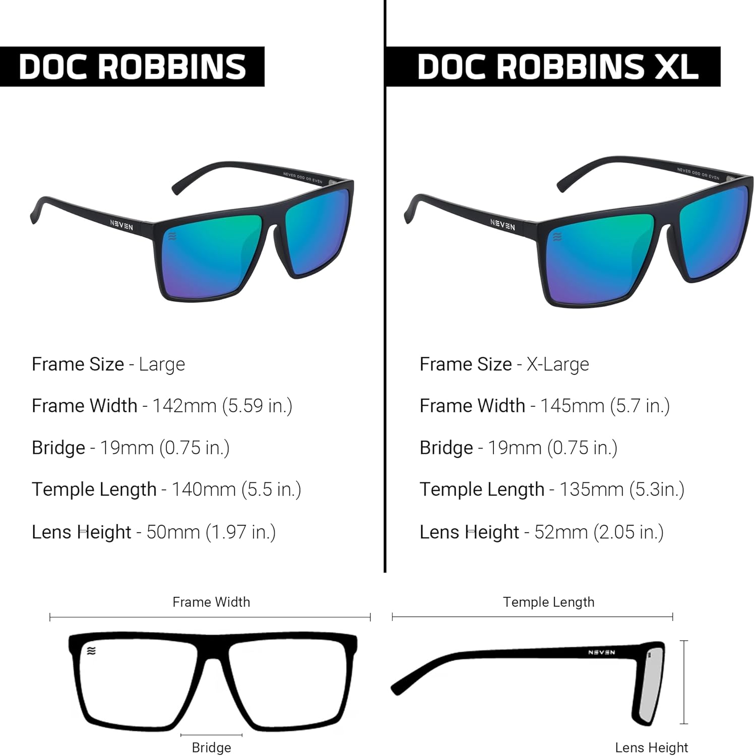 NEVEN Coastal Rectangular Sunglasses - Polarized Lens, L/XL Fit, UV400 Protection for Everyday & Beach Wear