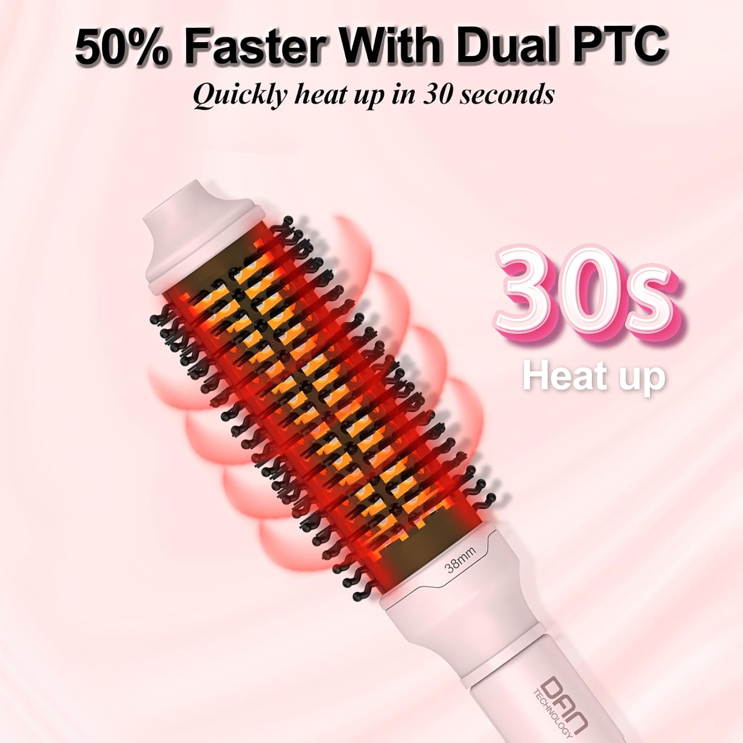 thermal brush,1.5 inch heated round brushes,non-blowing heated brush,dual voltage curlingbrush,dual ptc fast style heatedbrush,ceramic thermal roundbrush makes hair shinier & smoother,pink