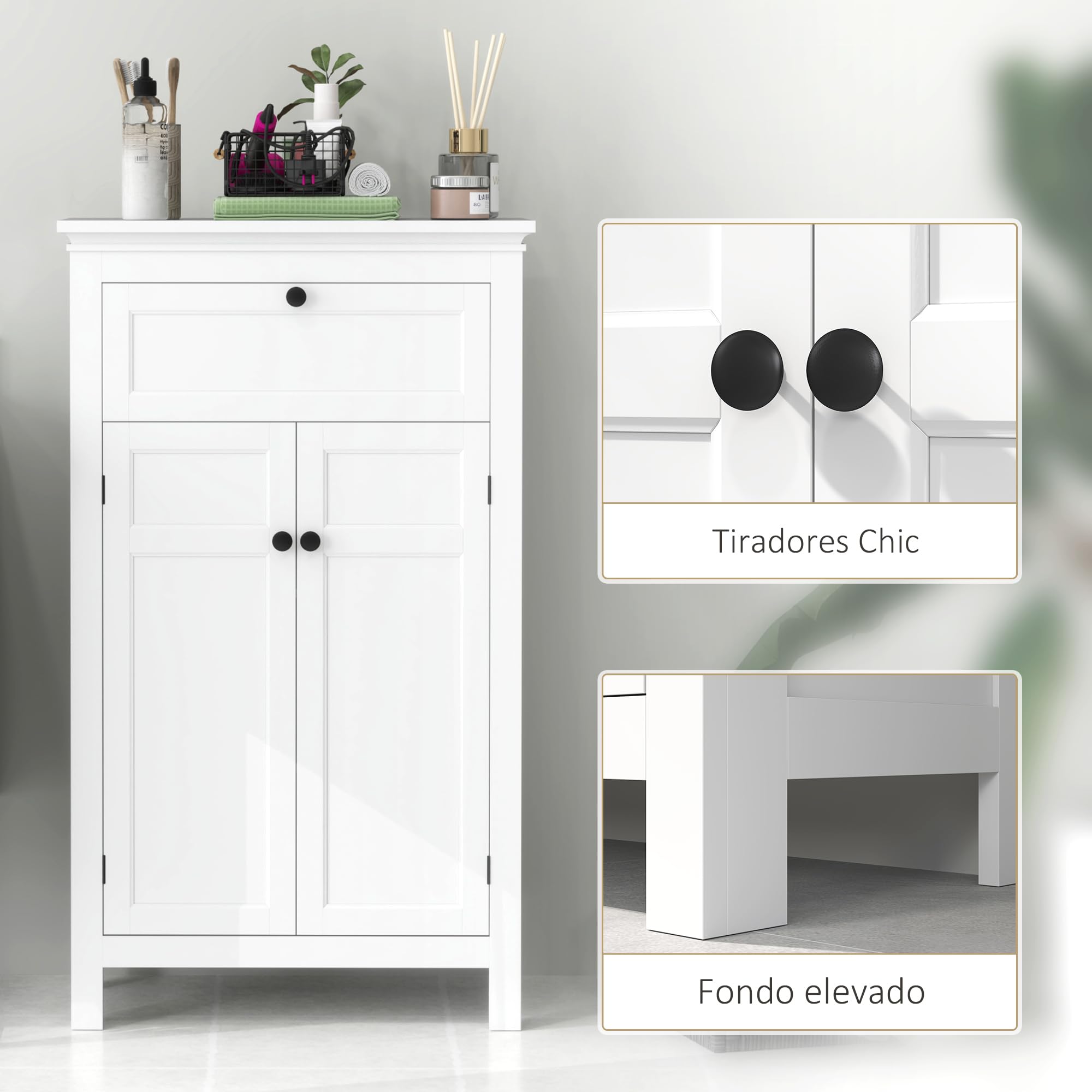 HOMCOM Columna de Baño Armario Alto 2 Puertas Cajón 60x30x102,5 cm Blanco | Estantes Ajustables, Diseño Moderno