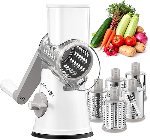 Miniatura 10 de Rallador de queso giratorio GDL con manivela manual con 5 cuchillas intercambiables - Rallador de queso mejorado con base de succión fuerte para