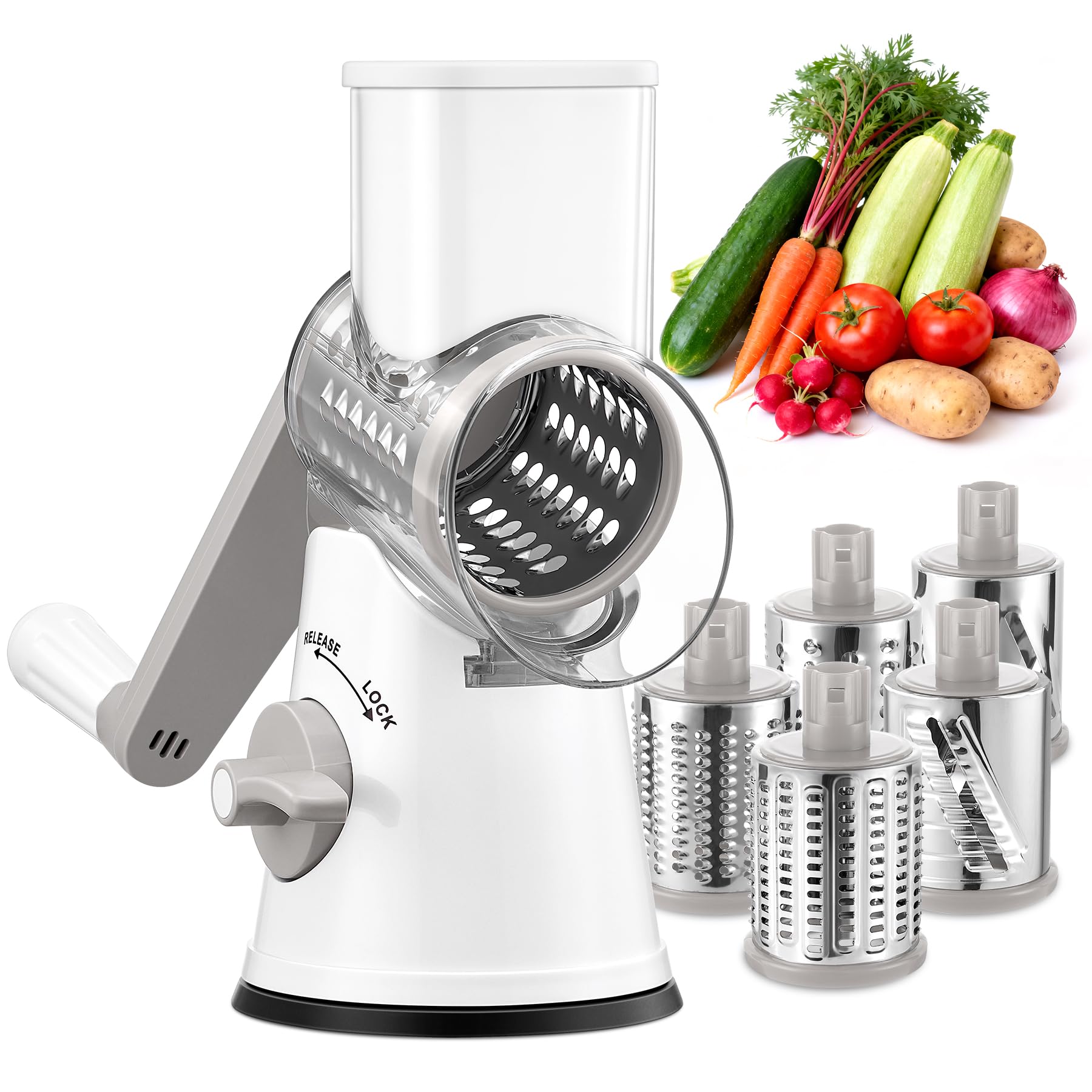 GDL Upgraded 5 in 1 Rotary Cheese Grater, Cheese Shredder Vegetable Slicer