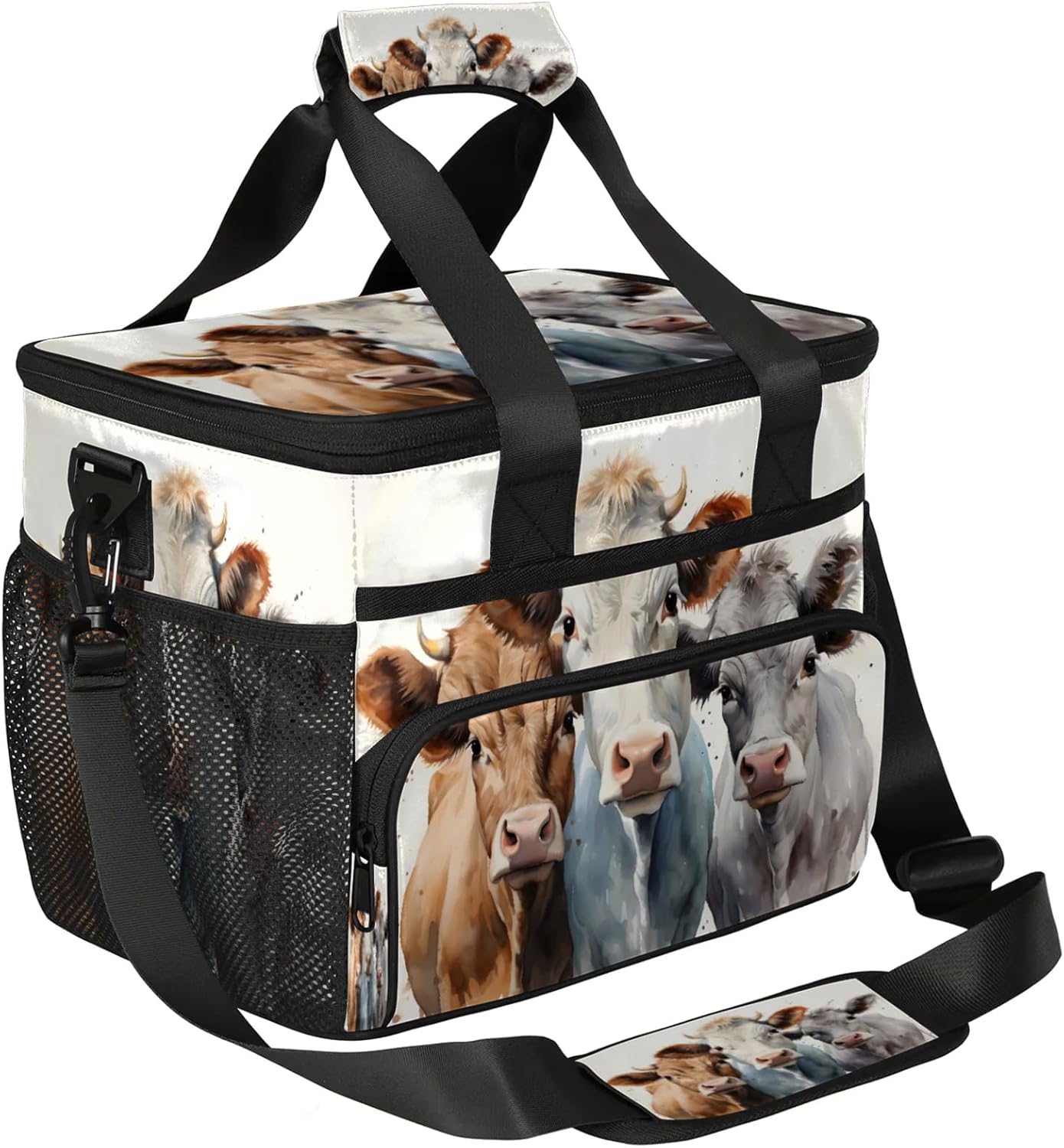 Cow Animals Insulated Large Lunch Bag Lunchbox Reusable Leakproof Cooler Bags with Shoulder Strap for Adult Men Women Work Picnic