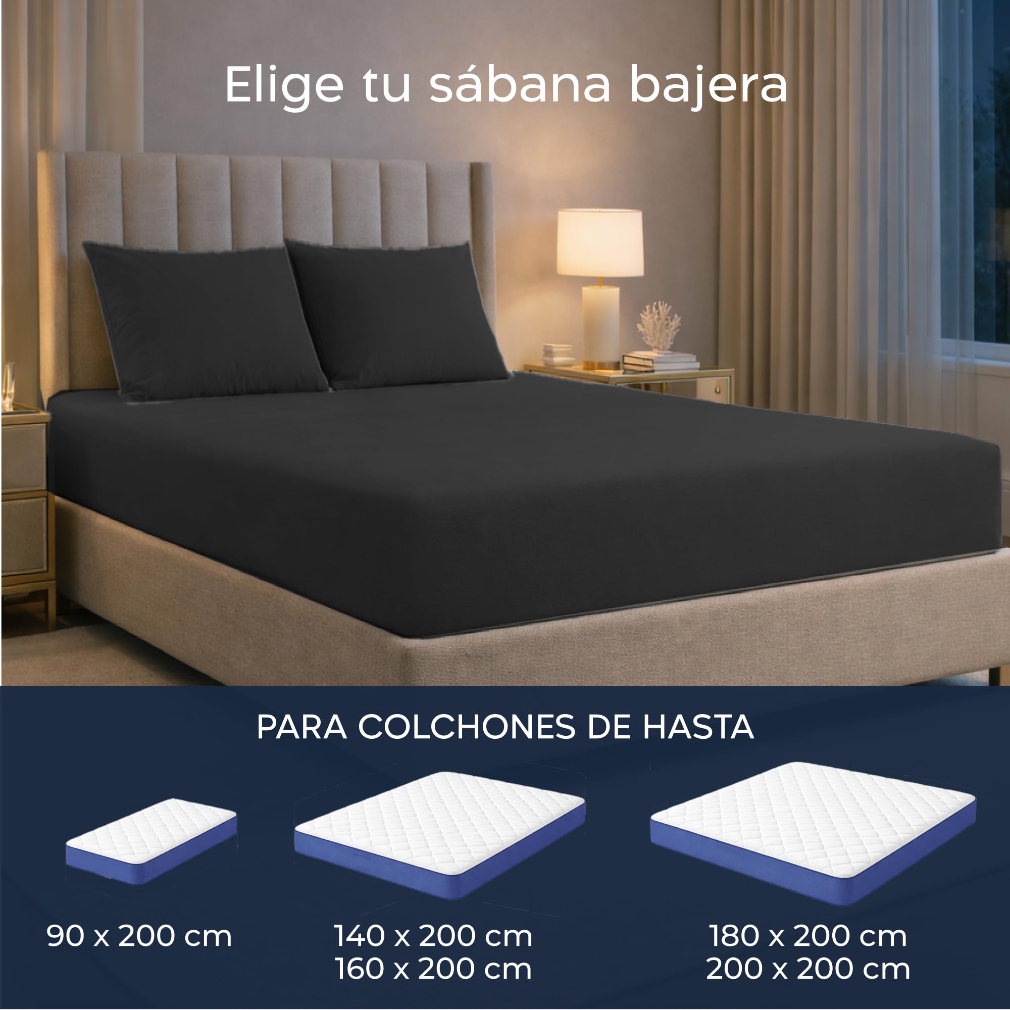 Twinzen - Sabana Bajera para Boxspring - 180x200 - Algodon Elastano | Gris oscuro · Sábanas Ajustables Para Colchón · Hasta 37cm de Altura · Oeko Tex Certificado · 100% Algodón · 360° Elastico