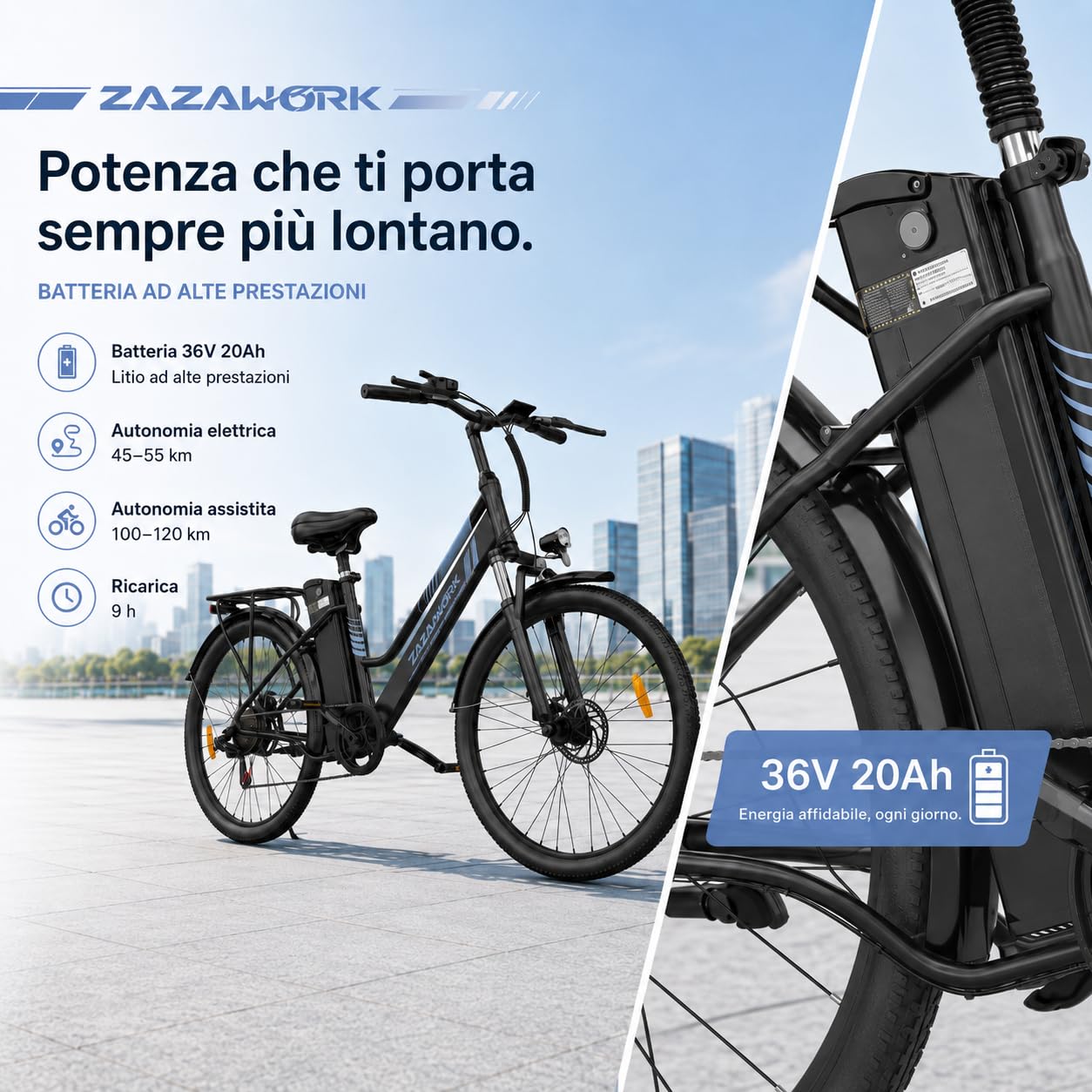 Bici Elettrica Uomo Donna 26 Pollici, E-Bike City con Motore 250W e Batteria 36V 20Ah, Autonomia 120km, Cambio 7 Velocità, Freni a Disco, Bicicletta Elettrica Economica