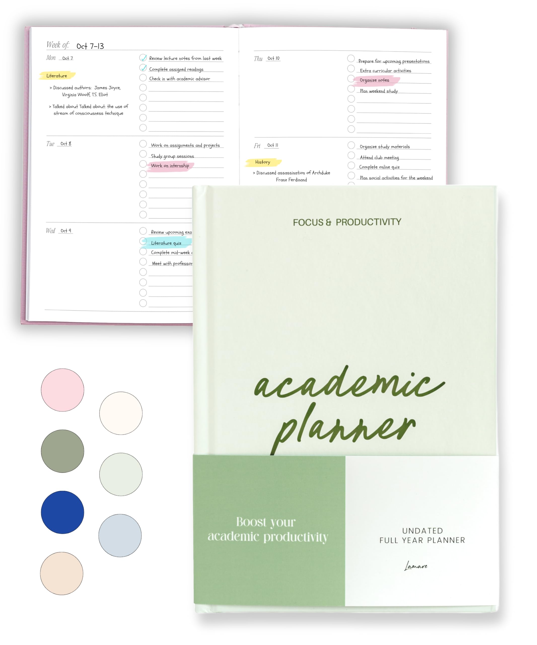 Lamare Academic Planner 2026 College Essentials – Undated Weekly College Student Planner for Homeschool, High School, College & Nursing Students