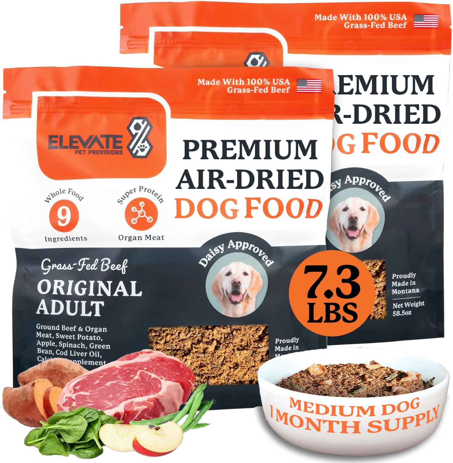 100% Human Grade Air Dried Dog Food 7.3 lbs - All Natural Healthy - USA Grass Fed Beef - Limited Ingredients - Grain Free - Dehydrated - Complete Meal or Dog Food Topper – Beef Flavor