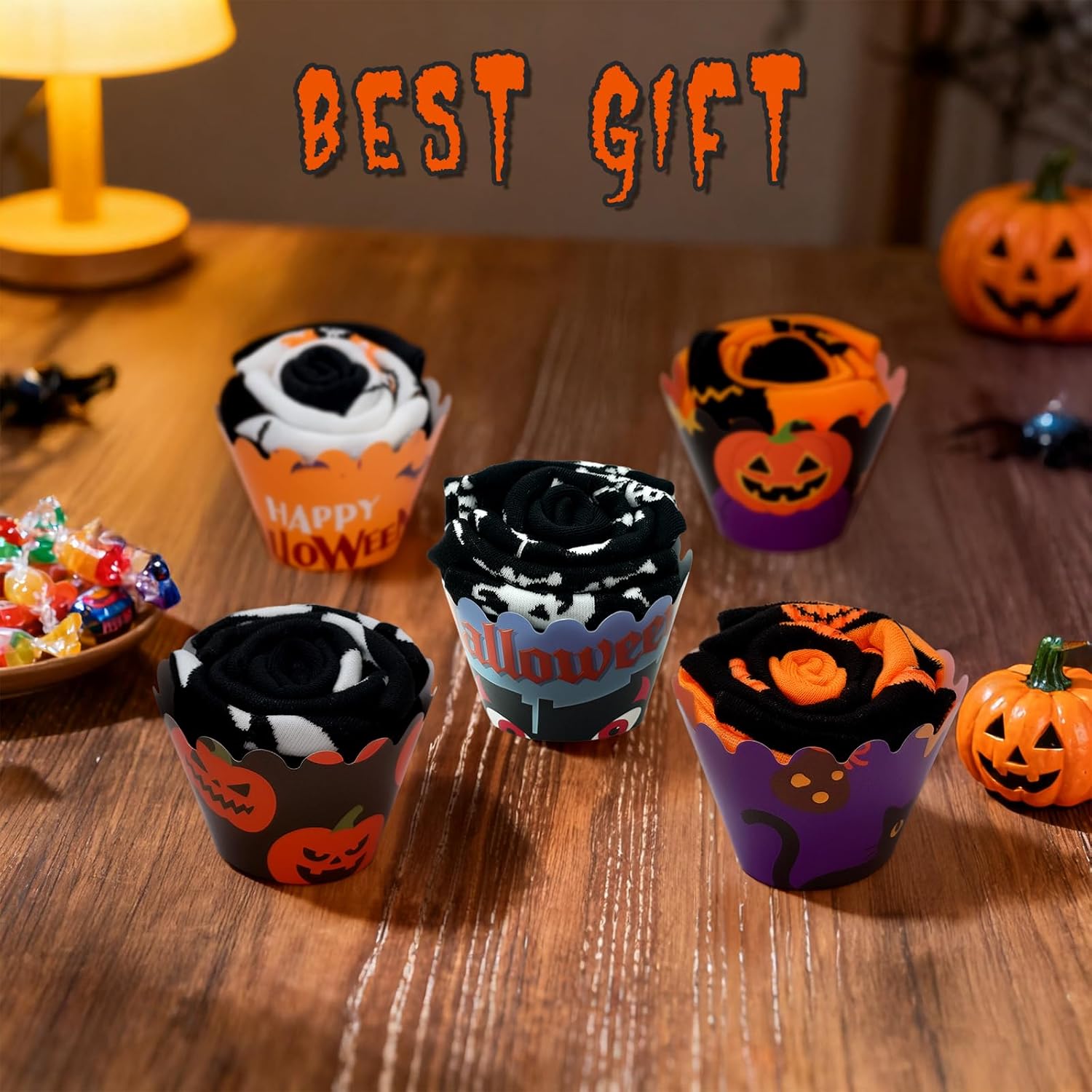 YESGIRL 24 Pairs of Unisex Halloween Socks Creative Cupcake Socks with Spooky Ghost, Pumpkin, and Bat Designs, Perfect for Halloween Goodie Bags, Party Favors, and Spooky Basket Fillers - Image 3