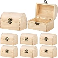 Vista 9 de Aodaer 4 piezas de cofre del tesoro de madera sin terminar decorativo de madera de pino con tapa con bisagras y cierre de bloqueo, cajas de madera