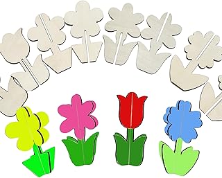 40PCS 3D Unfinished Blank Flower Wooden Cutouts Craft for Kids,Spring Tulip for Children's Painting DIY Room Decoration Gift Giving Surprise (40Flower)