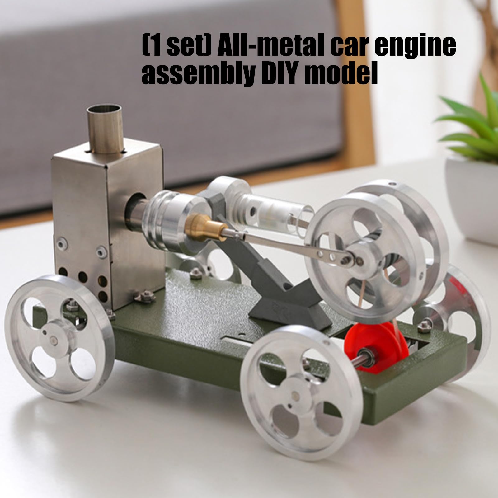 Modello auto con motore Stirling in metallo Dimostratore conservazione ' energia termica Sussidio didattico fisica per dimostrazione in Modello verde