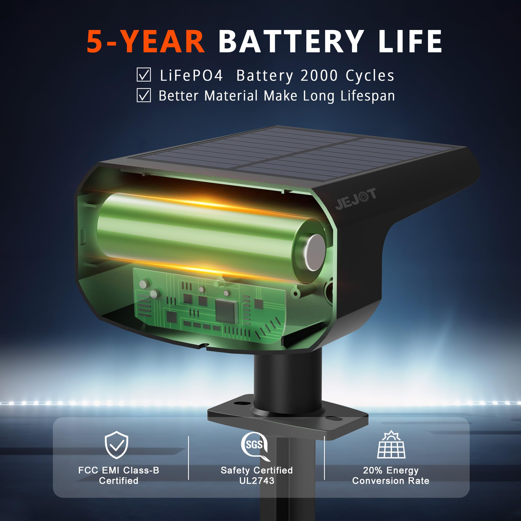 JEJOT - Luci solari per esterni, impermeabili, IP65, super luminose, LED con lente 6500 K, 2 modalità di illuminazione, luci solari per patio, giardino, illuminazione paesaggistica esterna