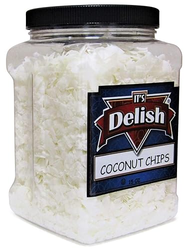 Its Delish - Chips de coco gourmet totalmente naturales, crudos, sin azúcar, por Its Delish, recipiente reutilizable jumbo de 15 onzas, sin gluten,
