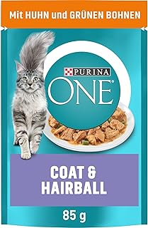 PURINA ONE Coat & Hairball kattenvoer nat in saus, met kip, verpakking van 26 stuks (26 x 85 g)