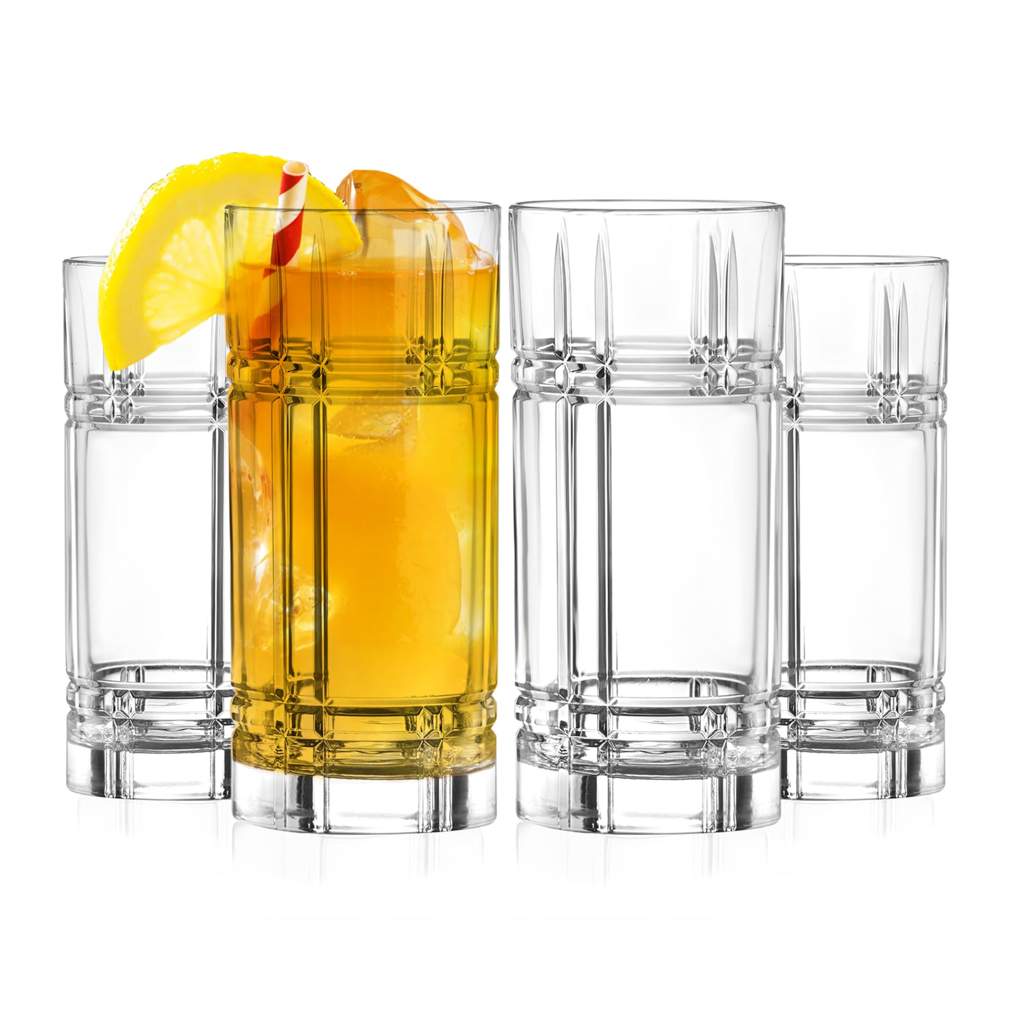 Barski Highball Glass - Drinking Glasses - Set of 4 - Hiball Tumblers - Glass Crystal Tumbler -