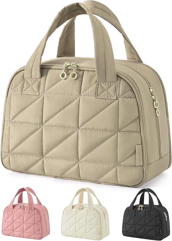 Necessaire de viagem BAGSMART com abertura ampla, bolsos e alça – Camel