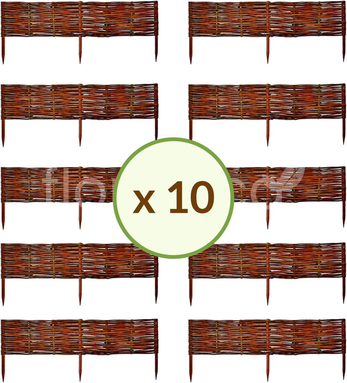 Floranica® Wooden Border Fencing, Border in 25 Sizes - Impregnated Willow Edging Fence with Beech Stakes, Length:10 pcs x 100 cm, Height:20 cm