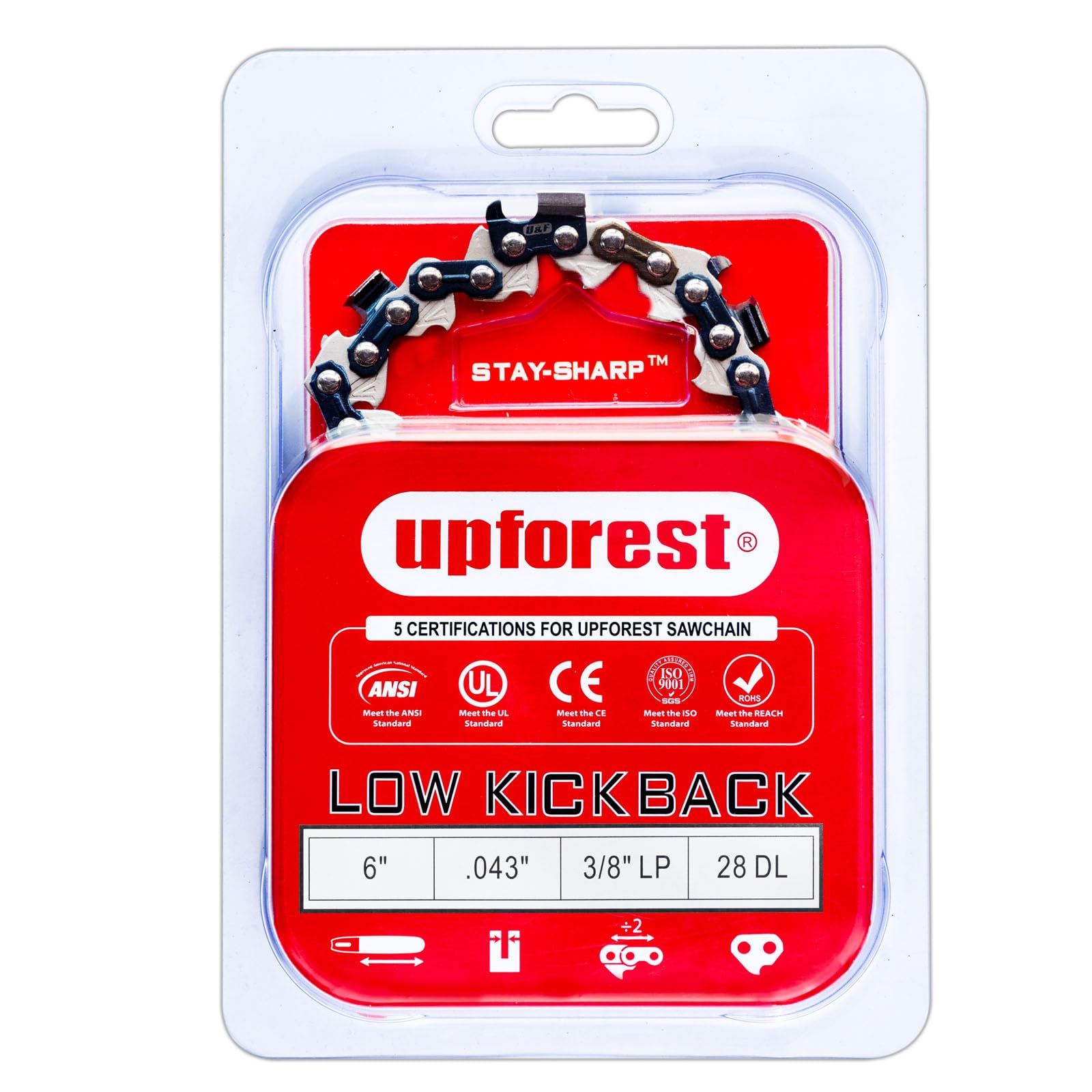 6 Inch Chainsaw Chain 3/8" LP Pitch .043" Gauge 28 Drive Links Fits Kobalt KPS1024A-03, Remington RM0612P, Craftsman CMCCSL621D1 (90EOP28X1)