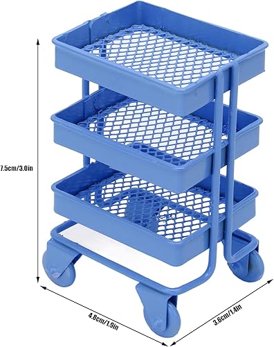 Miniatura 7 de Carrito de casa de muñecas en miniatura 112, carrito de compras de 3 capas, estante de exhibición con ruedas, decoración de muebles de cocina (azul)