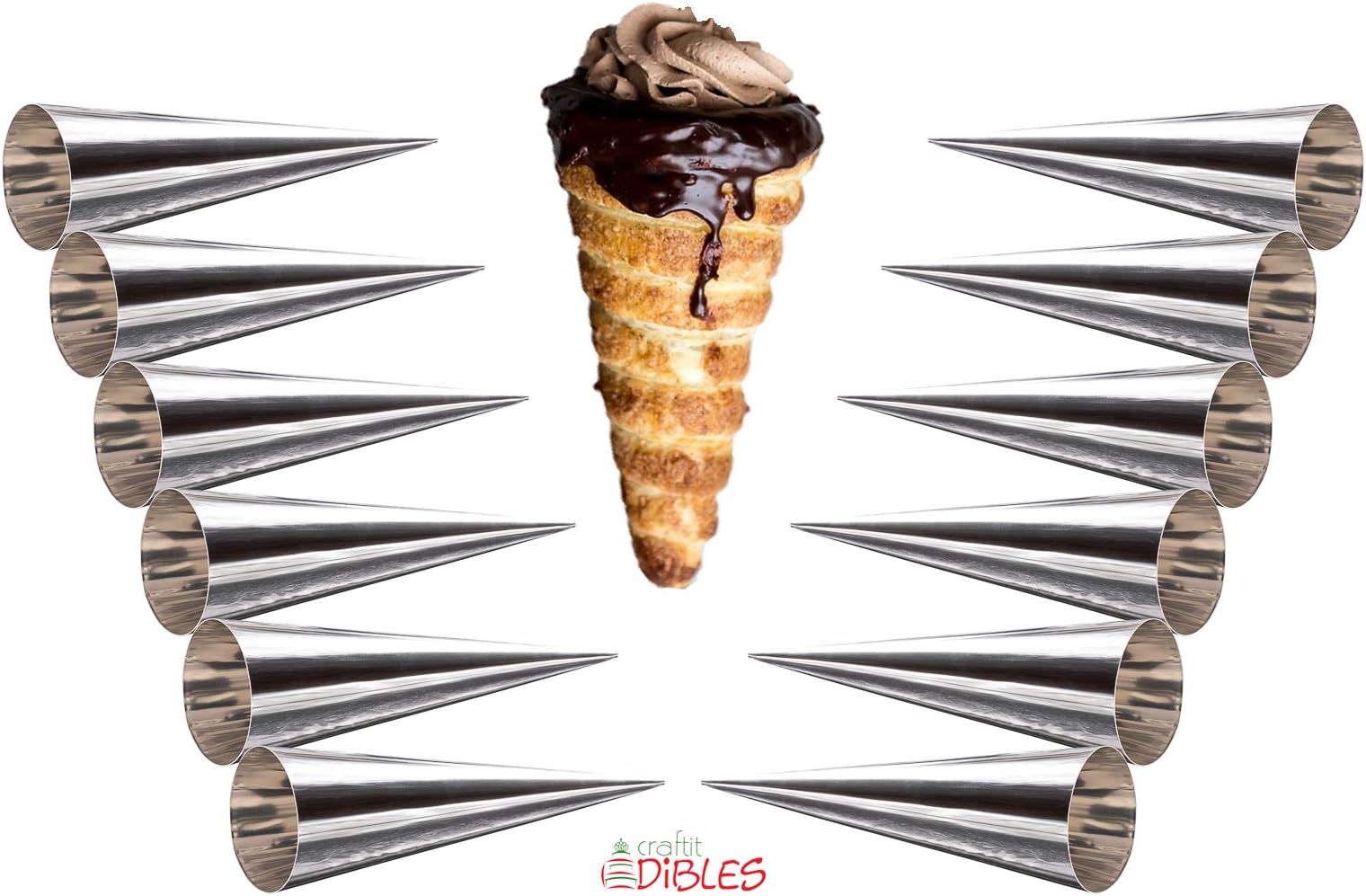 Cream Horn Moulds by CiE Set of 12 Stainless Steel Creamhorn Shapers Baking Forms. Free Standing Pastry Baking Cone