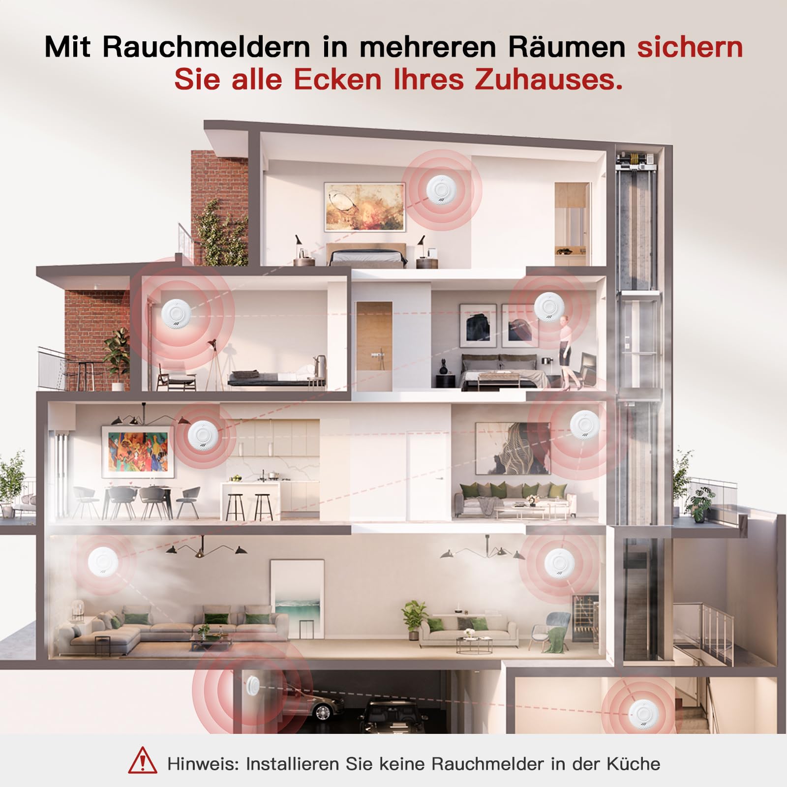 PHYSEN Smart Rauchmelder WLAN 10 Jahre Batterie, Rauchwarnmelder mit Fotoelektrischem Sensor, Brandmelder Entspricht den TÜV Rheinland & EN14604 Zertifiziert, Kompatibel mit Tuya/Smart Life APP, 6St