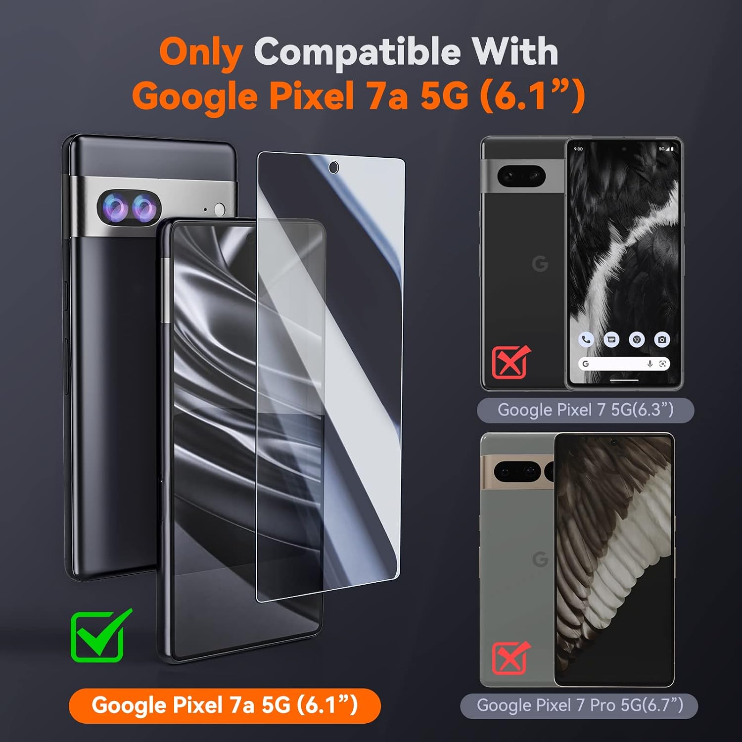 Jeluse 3+3 Pack Designed for Google Pixel 7a Screen Protector 6.1'', with 3 Pack Tempered Glass Screen Protector & 3 Pack Camera Lens Protector, [Fingerprint Unlocked], Bubble Free, Alignment Tool