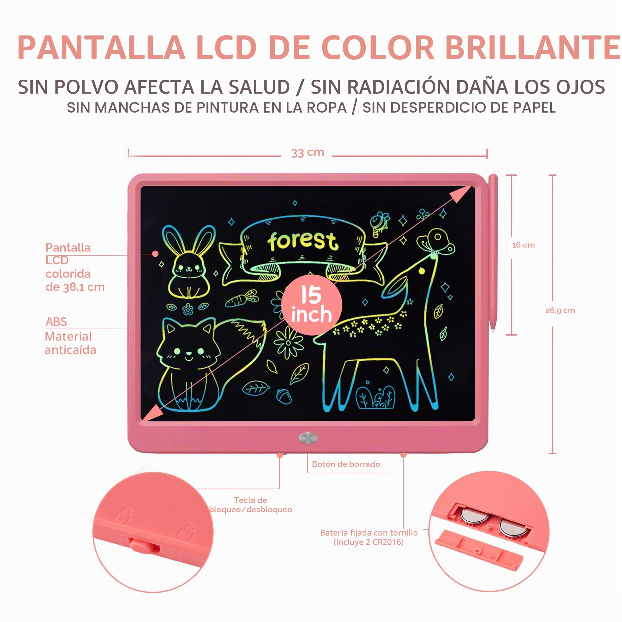 Tableta De Escritura LCD Tableta De Dibujo Colorido De 15 Pulgadas para Niños, 3~12 Juguetes para Niñas, Regalos Borrables Y Reutilizables, Juguete De Cumpleaños De Navidad para Niños