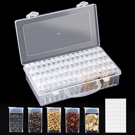 64-Slots Seed Storage Organizer Box with Label Stickers, Seed Storage Container for Flower Plants, Seeds & Bulbs, Flower, Vegetable, Clover and Basil Seeds, Gardening Supplies & Organizer