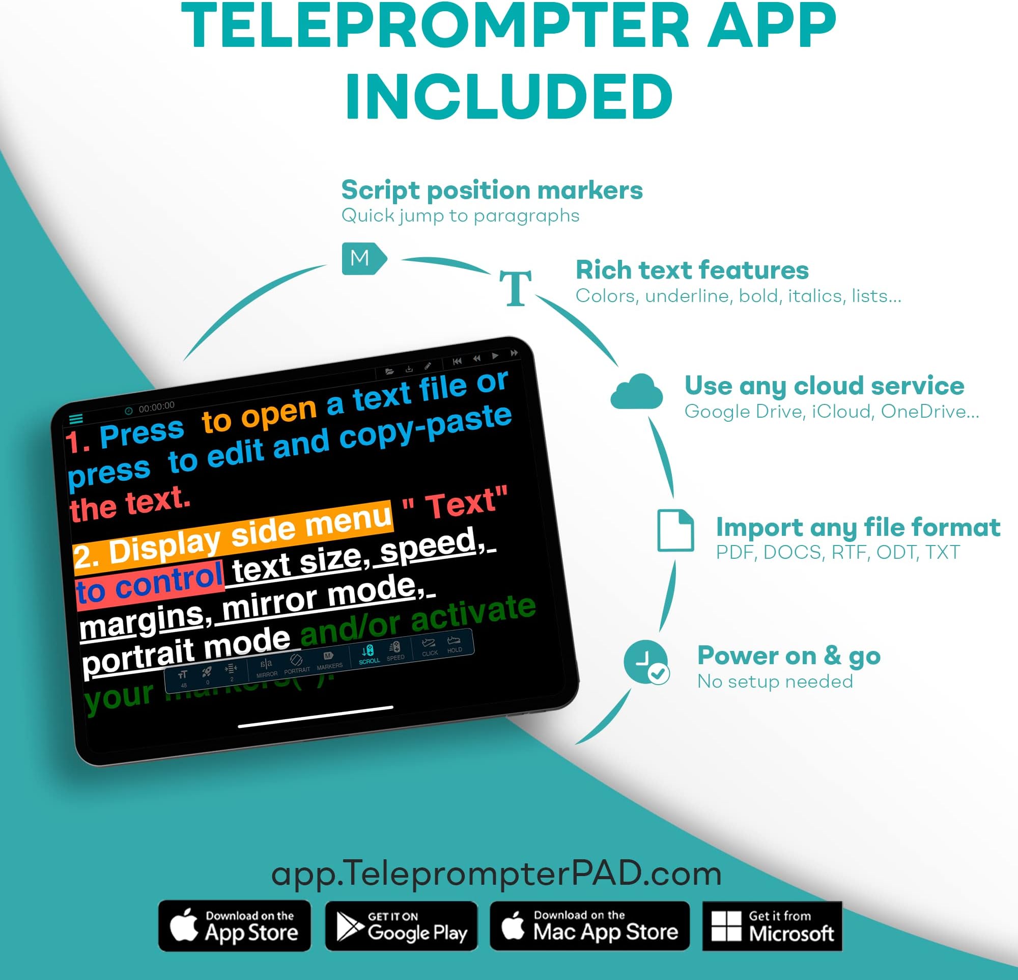 Pack Teleprompter PAD iLight PRO 14” Aluminum v15.0+Remote+App+Case+Clamp+Tech Support-Big Screen-iPad PRO/Android/Windows/Mac-Robust Professional prompter-Multicam-HD Beam splitter Glass-Made in EU