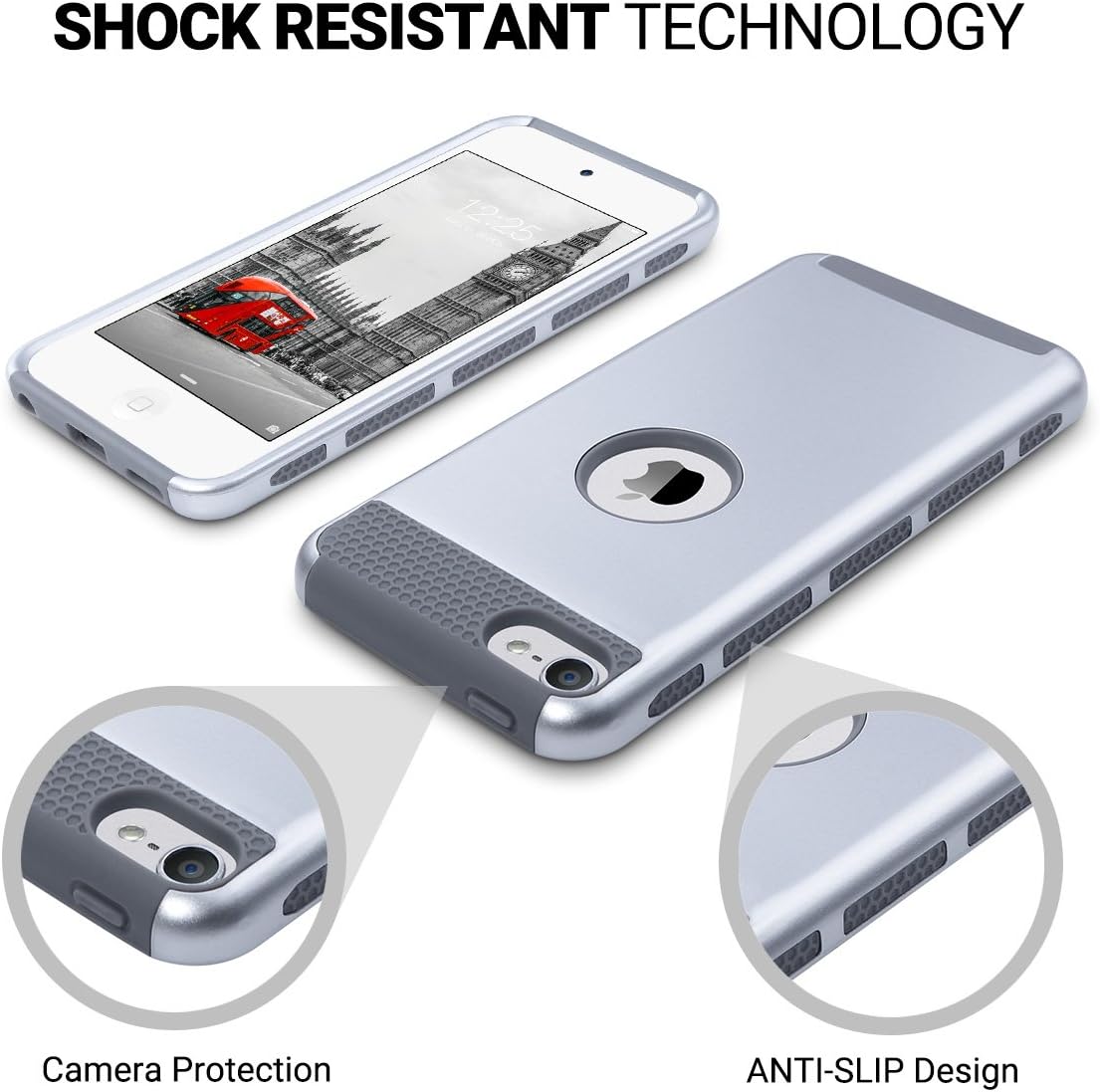 iPod Touch 6 Case,iPod 6 Cases,6th case,ULAK Dual Layer Slim Protective Hybrid iPod Touch Case Hard PC Cover for Apple iPod Touch 5 6th Generation (Silver+Gray)