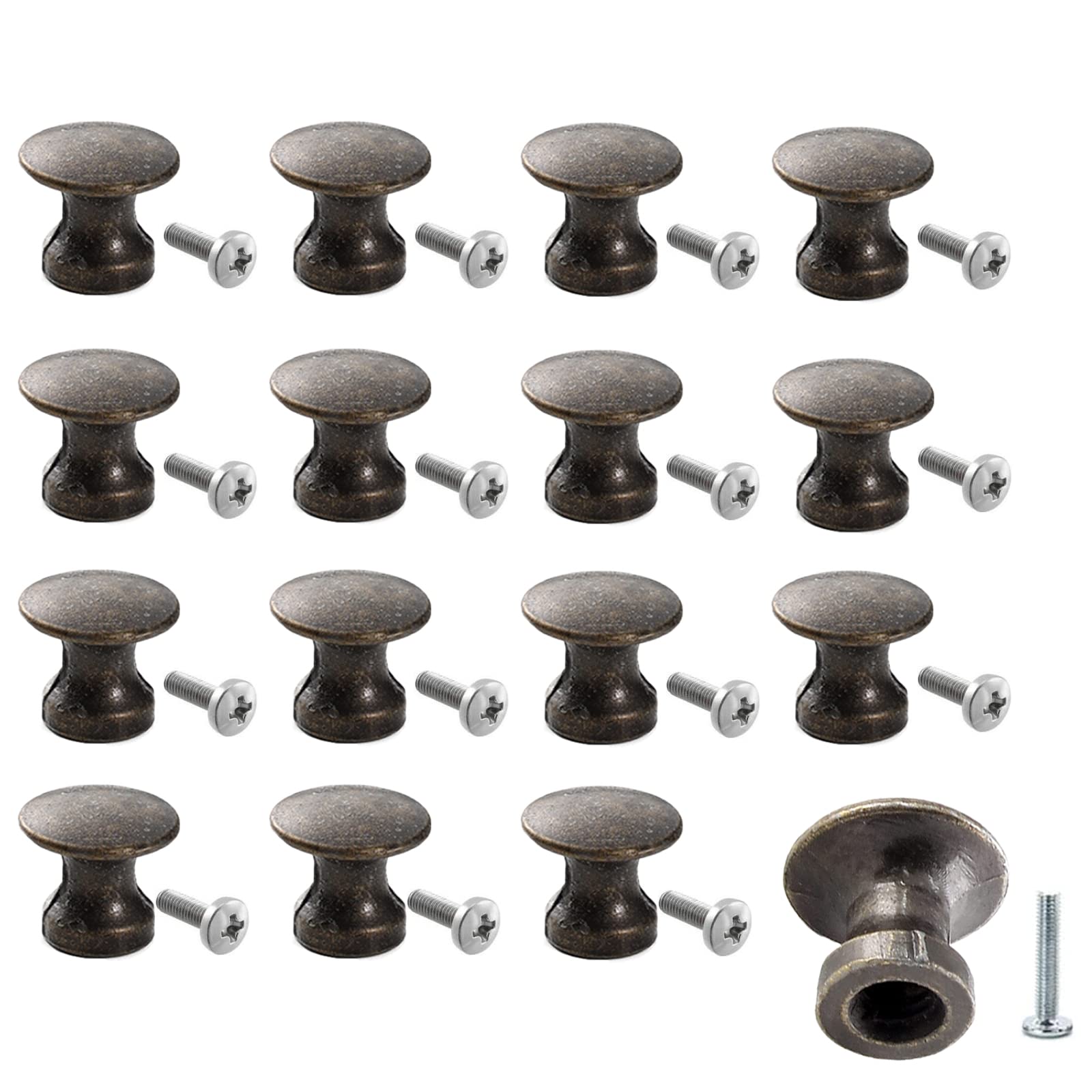 Joyangy 16Pcs Vintage Bronze Cabinet Knobs Mini Cabinets Knob 11.5mm Diameter Small Drawer Knobs for Mini Dresser Mini Cabinet