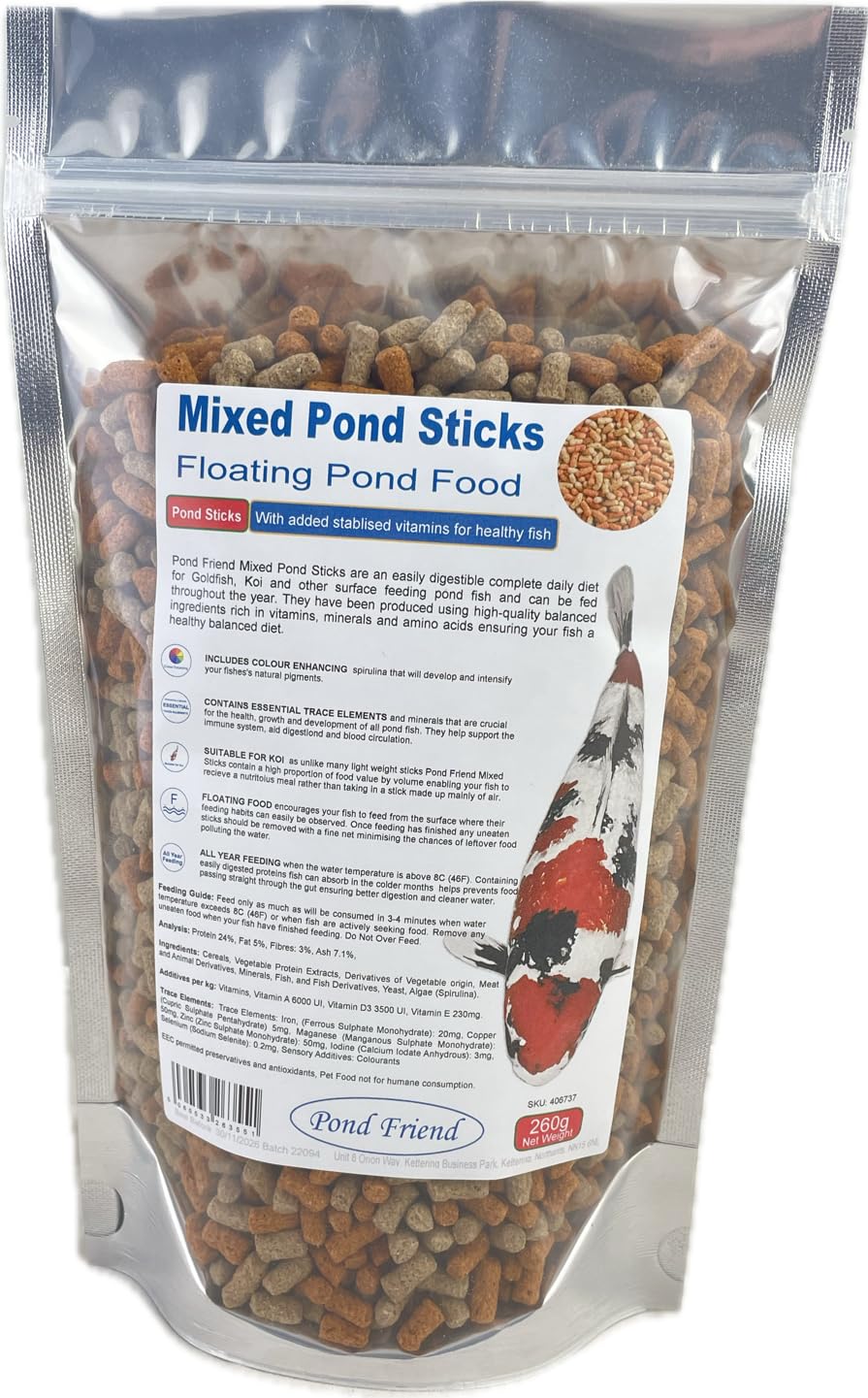Pond Friend Mixed Fish Food Sticks 260g – High-Weight Premium Floating Pellets for Koi Carp, Goldfish & Surface Feeding Pond Fish