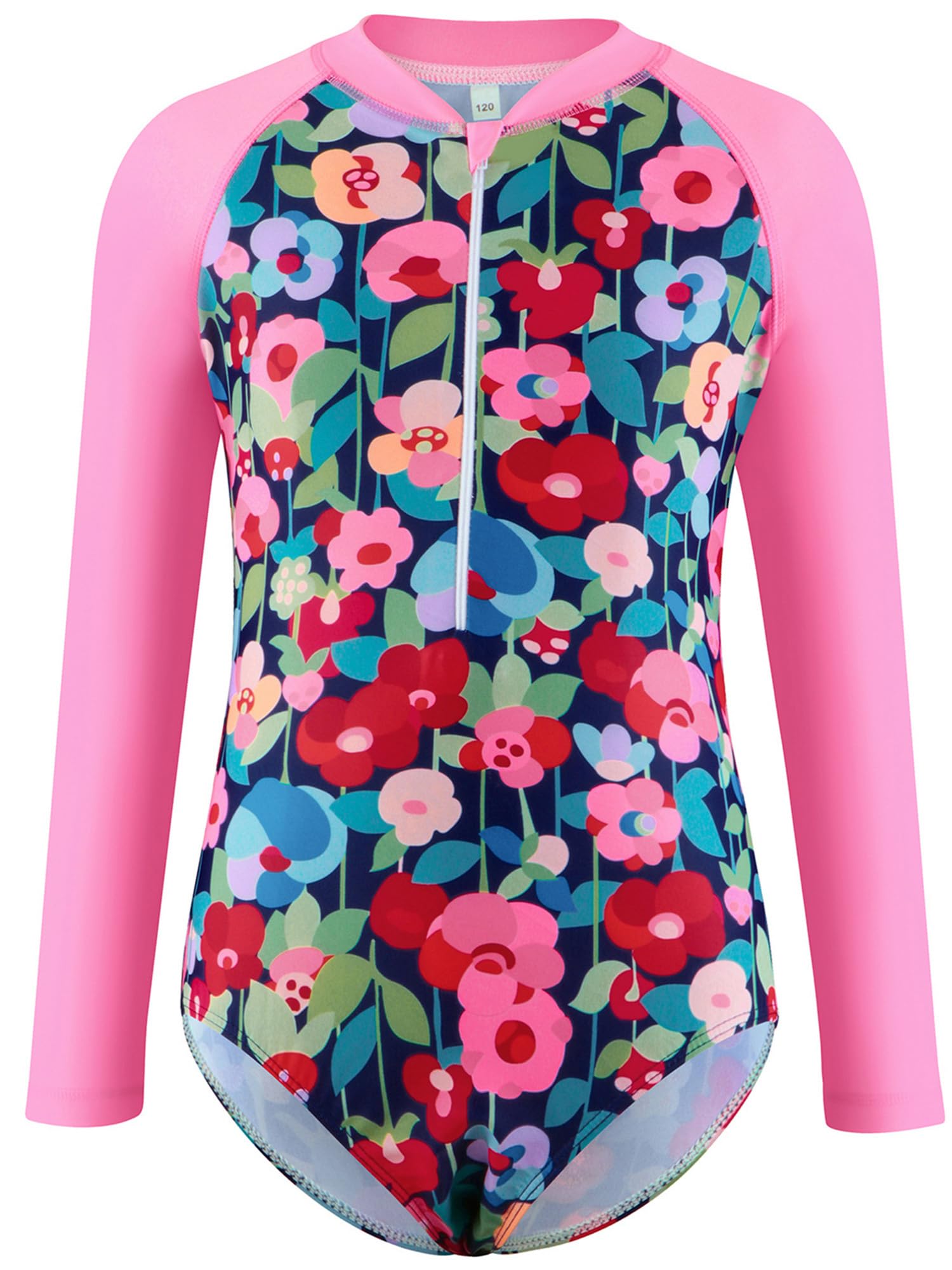 dPoisBañador Niña De Una Pieza Estampado Floral Bañador Deportivo con Cremallera Leotardo Mangas Largas Protección UV Bañador De Natacion