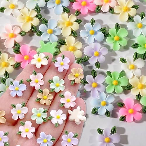 100Pcs Flower Nails Charms 3D Resin Flower Nail Rhinestones Colorful