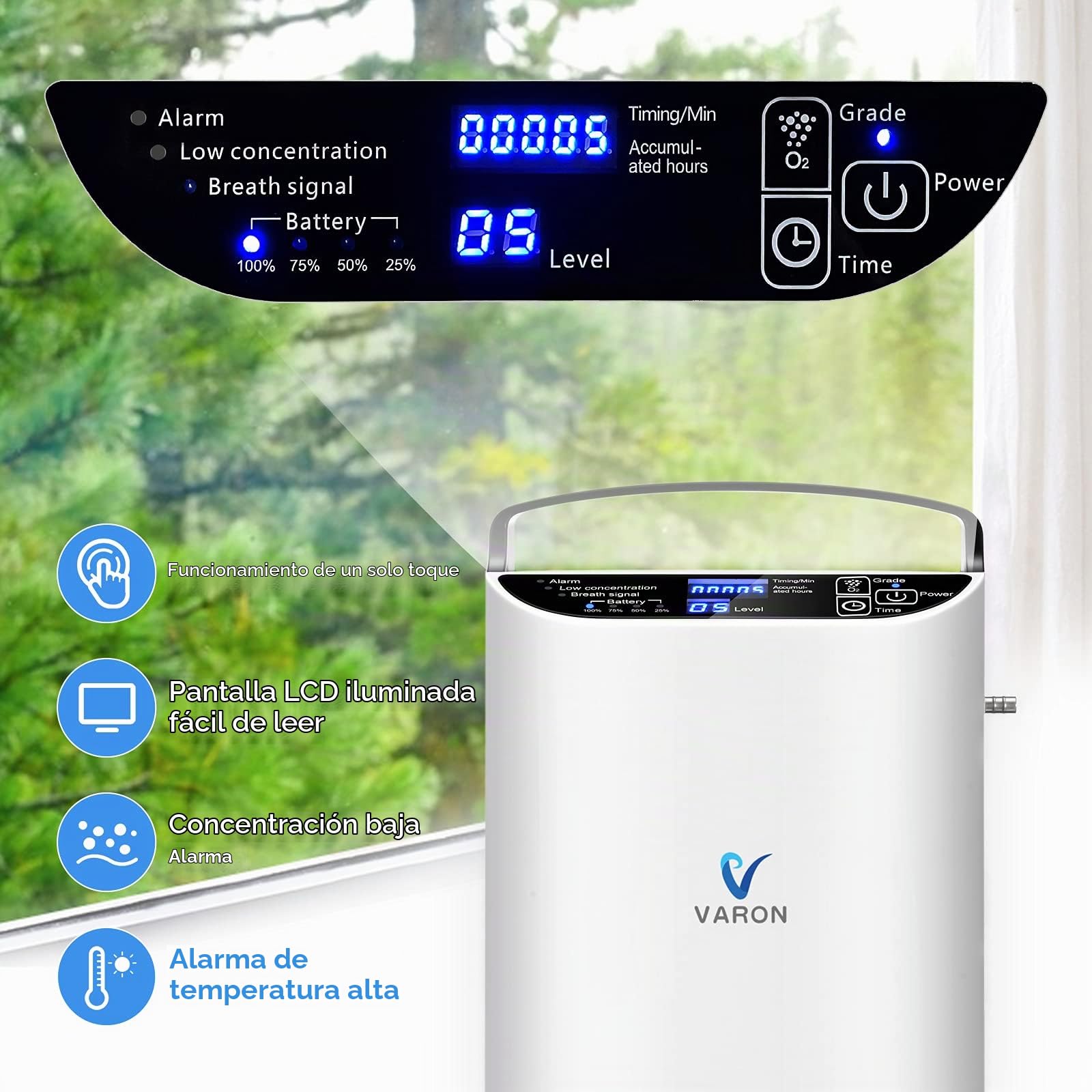 Concentrador Oxigeno Portatil con Bateria, 93%±3 Generador de Pulso de Oxígeno Uso Continuo Durante 2-3.5 horas Aparato de Oxigeno Portatil Fácil de Transportar para Viajes y uso Doméstico