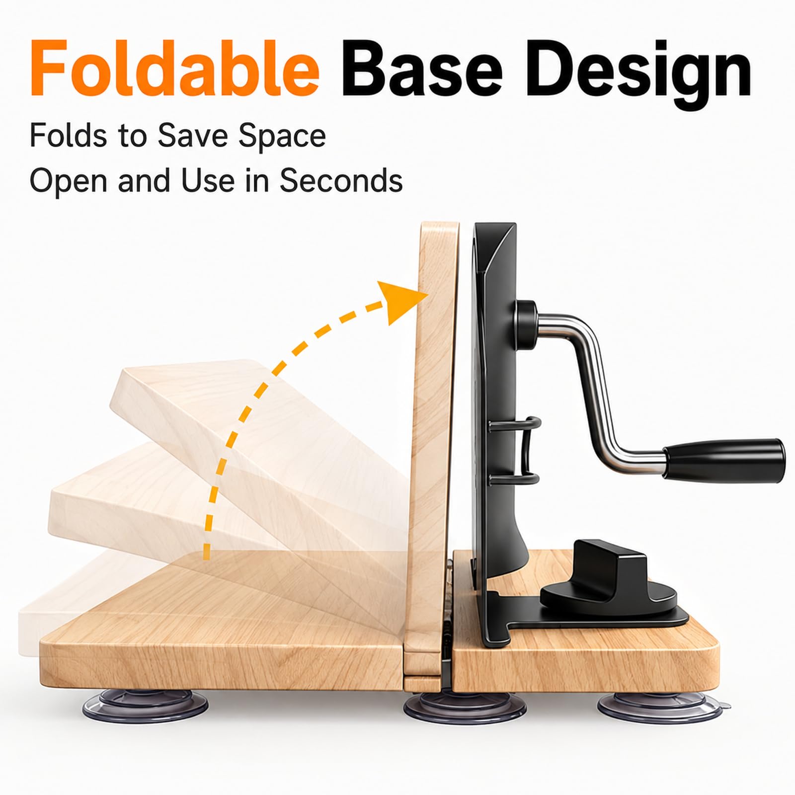 Cortadora Manual de Pan, Rebanadora con Manivela Ajustable 1–20 mm | Cuchilla Dentada, Base de Madera Plegable y Ventosas para Pan, Tostadas, Bollería, Queso y Salchichas(black)