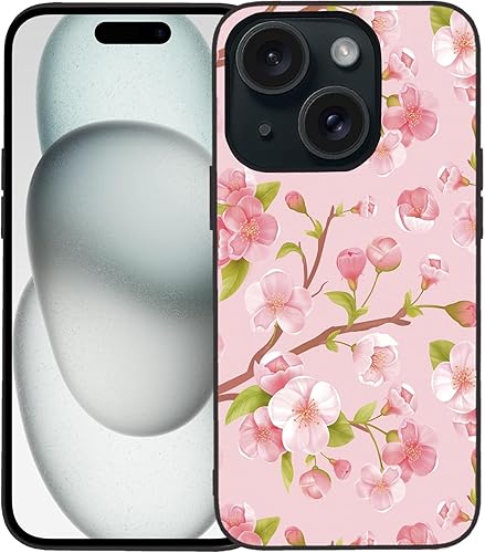 Miniatura 1 de Losthll Funda compatible con iPhone 15 Plus, funda de teléfono con diseño de flores de cerezo, goma de silicona líquida suave, a prueba de golpes,