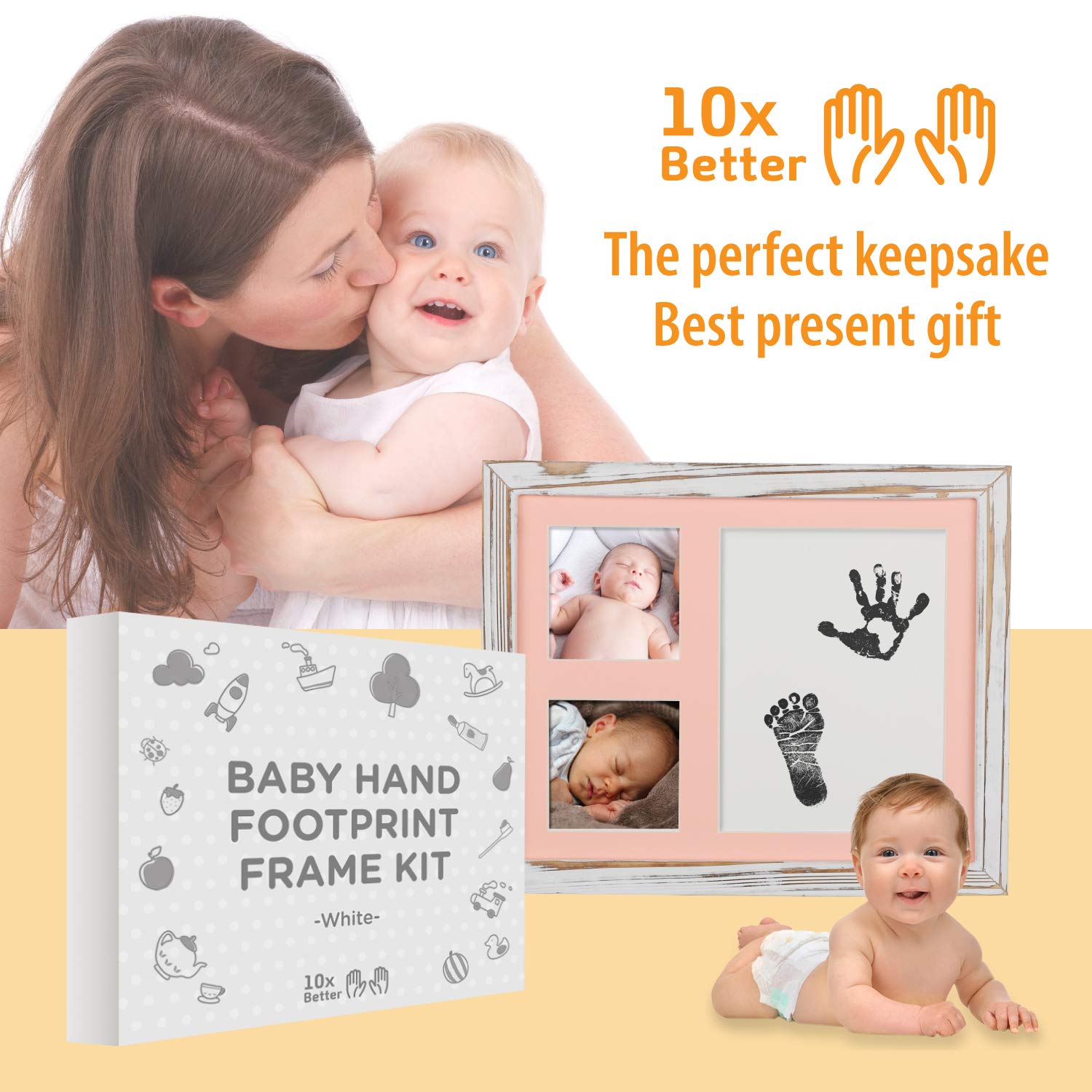 Baby Handprint Footprint Picture Kit with Photo Frame, Safe Ink Stamp