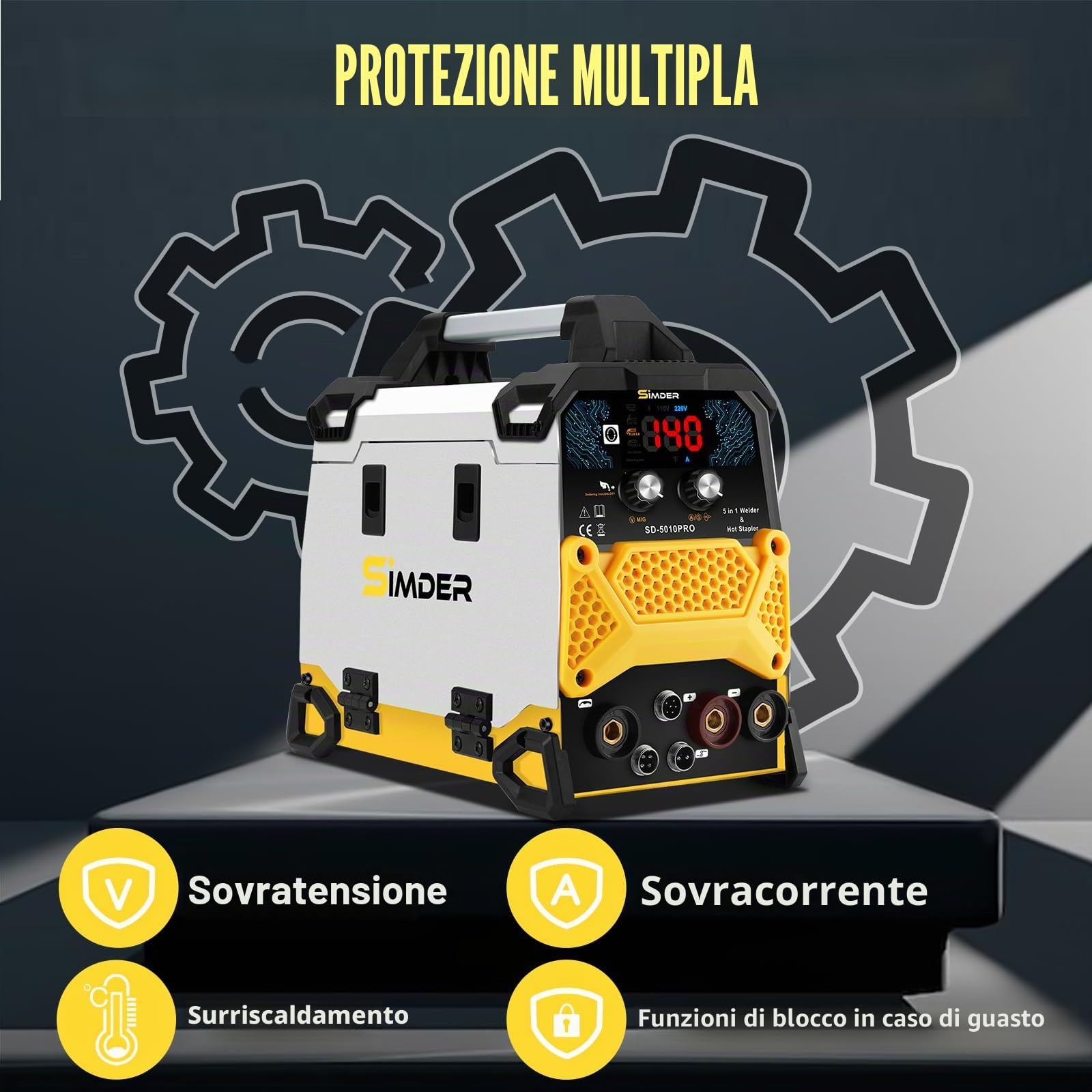 SSimder - Saldatrice 140 A, 5 in 1, MIG/TIG/MMA/plastica/saldatura | Riparazione auto, agricoltura, fai da te, riparazione in plastica, saldatore, IGBT, portatile, 5,15 kg, 220 V