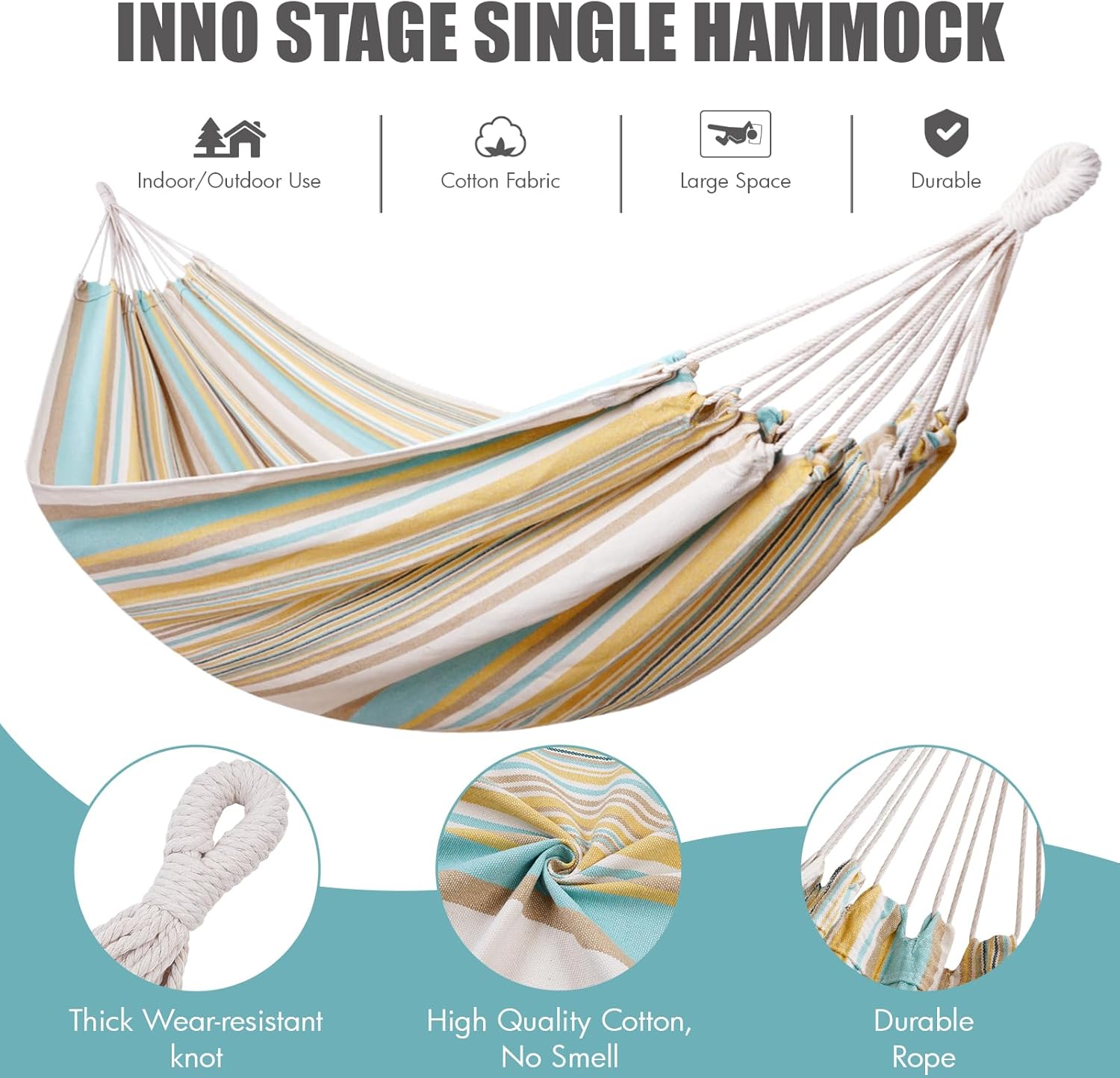 Brazilian Hammock with Tree Straps - Cotton Hammocks Portable Hammock with Carry Bag for Backyard, Porch, Outdoor and Indoor Use Yellow & Green