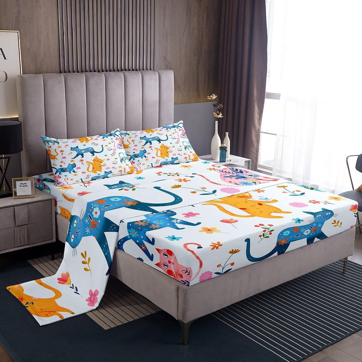 Feelyou Cat Bed Sheets Outer Space Cute Cats Sheet Set Galaxy Nebula Pet Cats Decorative Animal Bed Set Gorgeous Lovely Animals Sheets Bedroom Collection 4Pcs Full Size…