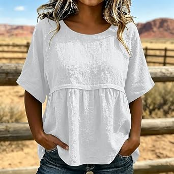 Womens Plus Size Babydoll Tops Summer Short Sleeve Peplum T Shirts Casual Loose Fit Crew Neck Going Out Tunics
