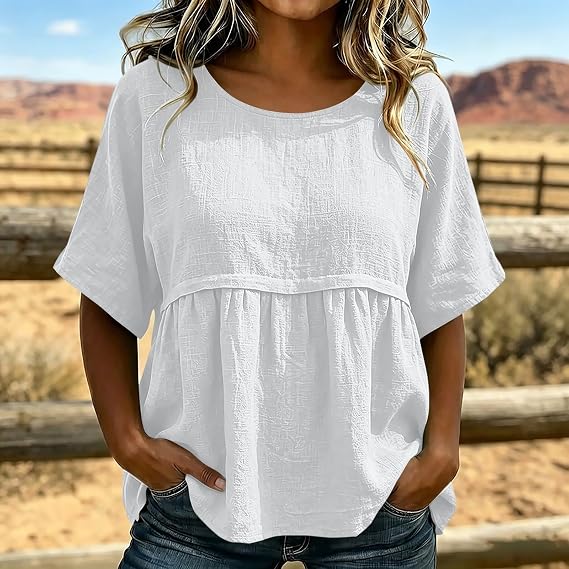 Womens Plus Size Babydoll Tops Summer Short Sleeve Peplum T Shirts Casual Loose Fit Crew Neck Going Out Tunics