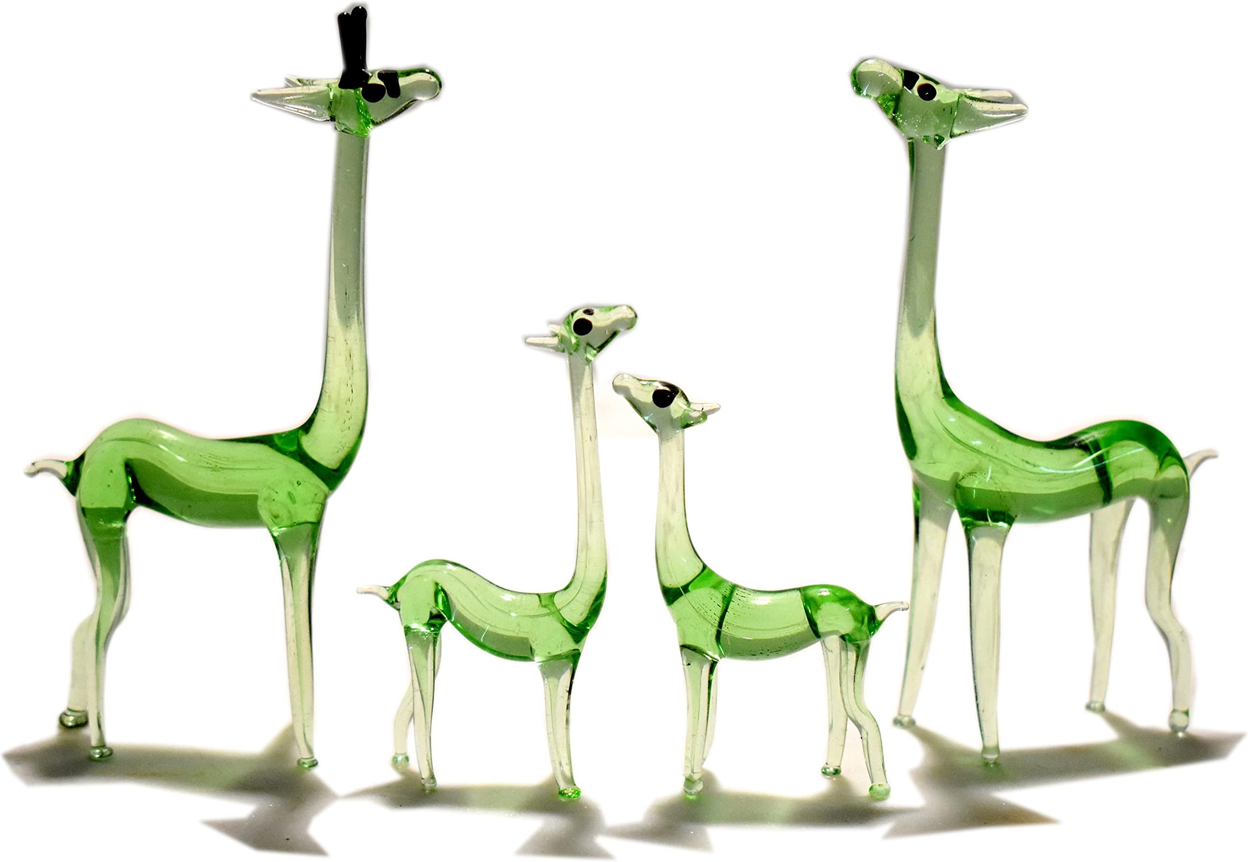 MARBOGLASS India Beautiful Giraffe Family Figure of 4, Crystal Showpiece for House Decoration, Gift Item (4 Pieces) (Green)