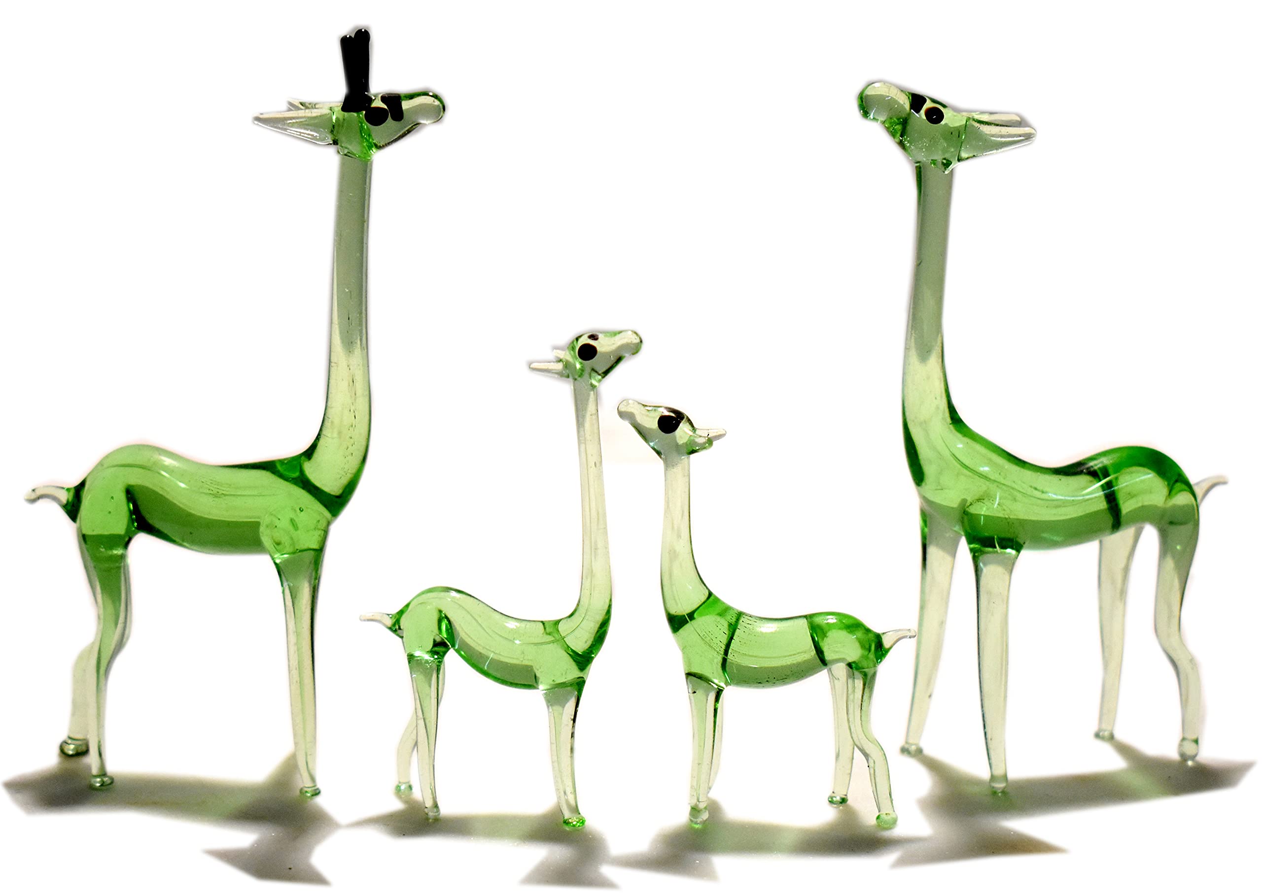 MARBOGLASS India Beautiful Giraffe Family Figure of 4, Crystal Showpiece for House Decoration, Gift Item (4 Pieces) (Green)