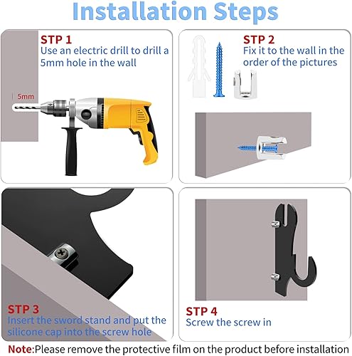 Miniatura 5 de TRINENOX Soporte de espada, soporte de pared para espada, gancho de espada, soporte para espada, gancho de espada de montaje en pared, soporte de