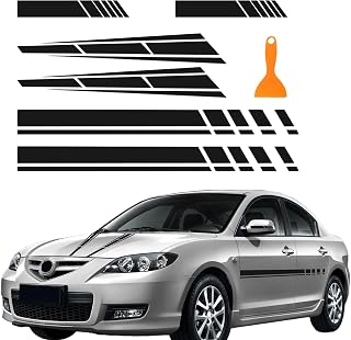 6PCS Car Hood Stickers, Racing Sport Vinyl Body Side Stripe Decal, Universal Vehicle Exterior Accessories Water-Resistant Stylish Graphic Decor for Car Skirt Roof Bumper (Black)