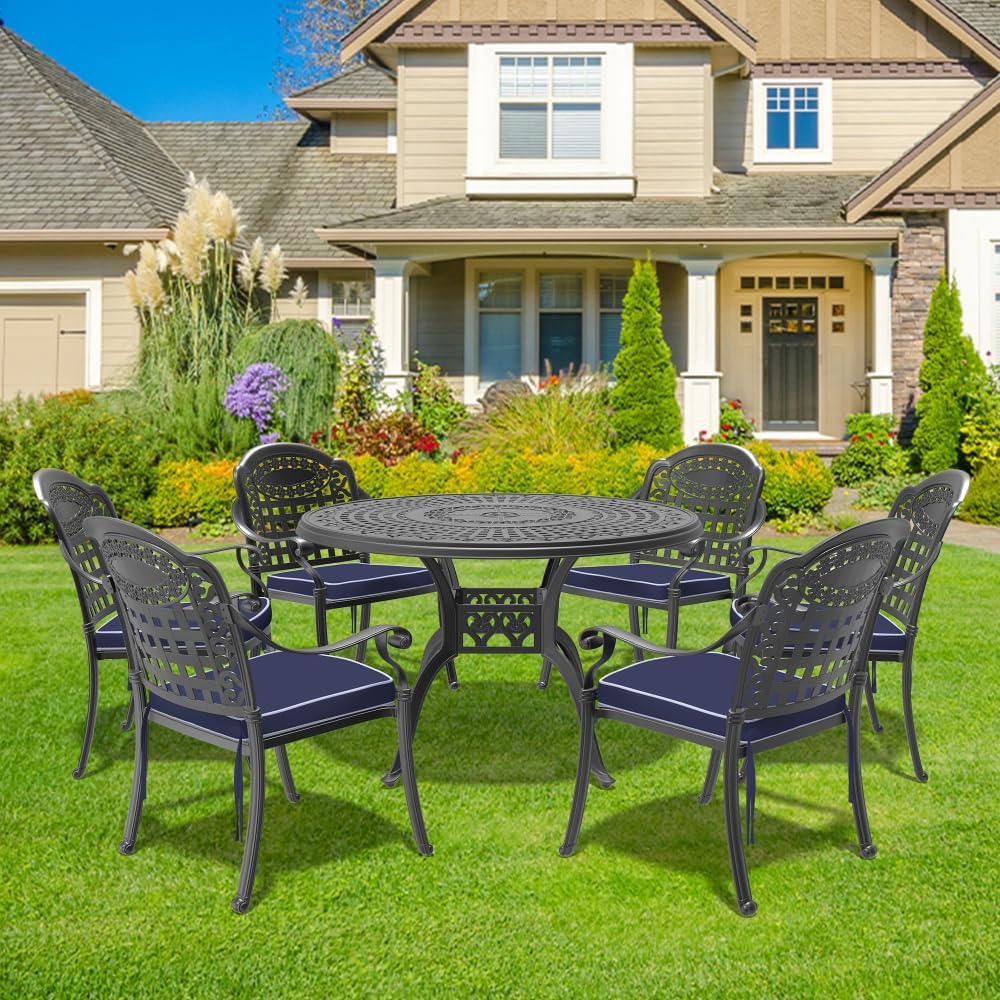 Elegant Cast Aluminum Outdoor Patio Furniture Set for Backyard, Deck or Garden with Comfortable Cushioned Seating (Black + Aluminium + Garden & Outdoor-1)